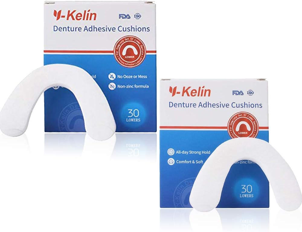 Cojín adhesivo para dentadura inferior Y-Kelin, 30 almohadillas (2 Paquetes)