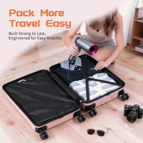Image of Rosamo 3 Piece Luggage Sets, Lightweight Hardside, TSA Lock, Spinner Wheels (Pink)
