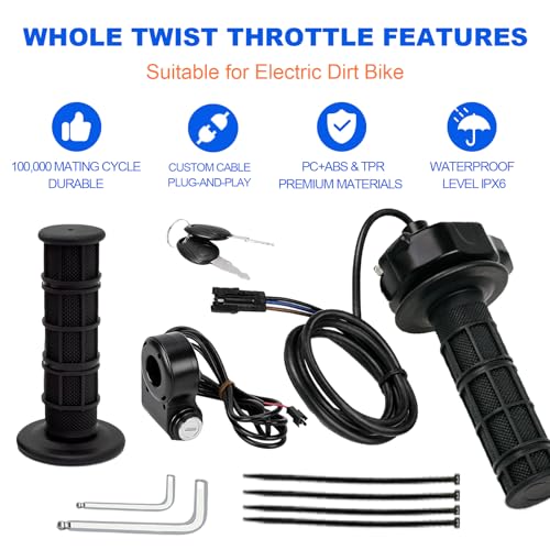 Image of Full Twist Throttle for Ridstar Q20, Surron Throttle with Ignition Switch, Ebike Throttle Grips Cable Kit Compatible with Ridstar Q20 Electric Dirt Bike