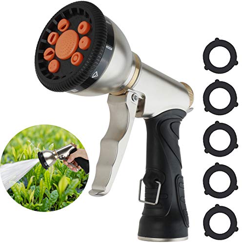 Hose Spray Nozzle High Pressure Garden Hose Nozzle Heavy Duty Metal Hose Sprayer Water Nozzle with 9 Adjustable Patterns Hose Head for Watering Lawn and Garden,Washing Cars,Bathing Pets,Cleaning