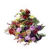 【Material】Los ramos de flores artificiales han hecho de rosas de seda de alto grado, hojas, tallo de plástico con alambre de hierro en el interior. Las hojas de la flor se pueden ajustar a voluntad, fácil de cortar, doblar para ajustar el ángulo del ramo.