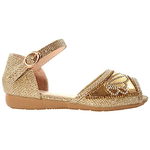 Generation Y Kids Girls Flats Sandals Peep Toe Buckle Strap Glitter Dress Shoes GY-KS-IVY-022