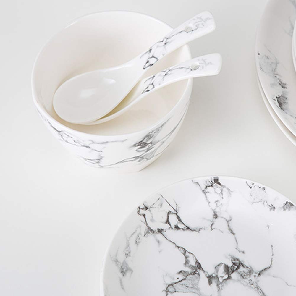Zestaw obiadowy 7-częściowy klasyczny marmurowy porcelanowy serwis obiadowy okrągłe talerze obiadowe talerze sałatkowe talerze stek miski kubki