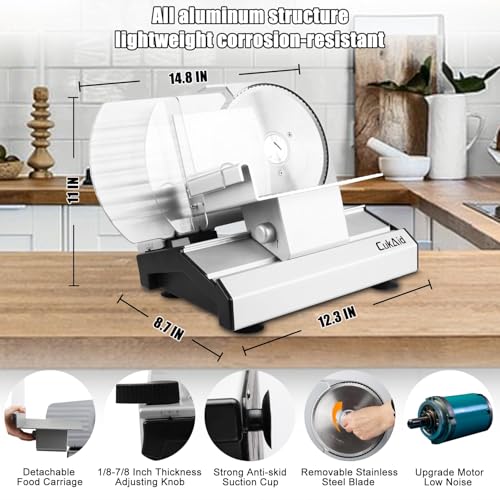 Electric-Meat-Slicer-200W-Meat-Slicer-Machine-for-Home-Use-Deli-Food-Slicer-Meat-Cutter-Machine-AluminumDishwasher-Safe-Removable-Blade-Food-Carriage-and-Pusher-78-Inch-Adjustable-Thickness