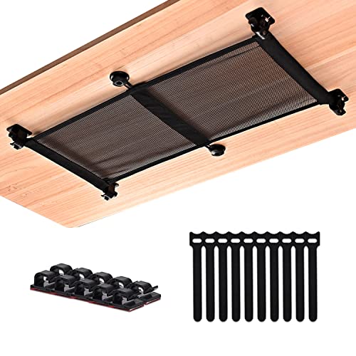 HX AURIZE Kabelmanagement Schreibtisch Kabelnetz Elastischer Kabelkanal mit Stangenverstärkung & Haken Flexibles Netz zum Kabel Verstecken Klebe-Positionierung & Schraubmontage Schwarz