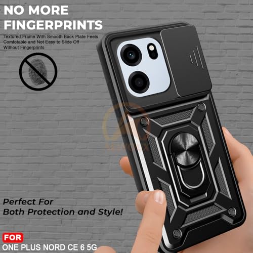 Image of Armor Bumper Back Cover Case for OnePlus Nord CE 6 5G Rotating Camera Cover, Ring Holder & Kickstand | Heavy Duty & 360 Degree Protection Back Cover for OnePlus Nord CE 6 5G (Black)