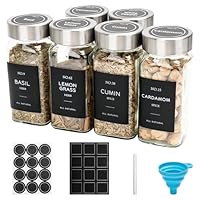 6er Set Gewürzdosen, 120ml eckige Gewürzgläser aus Glas, Gewürzstreuer Set mit Edelstahl Deckel, Gewürzbehälter, Gewürzaufbewahrung mit Trichter, Etiketten, Für GewürzOrganizer, Schrank, Schublade