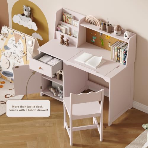 Image of Treocho Kids Study Desk and Chair Set with Tiltable Desktop for 5-12