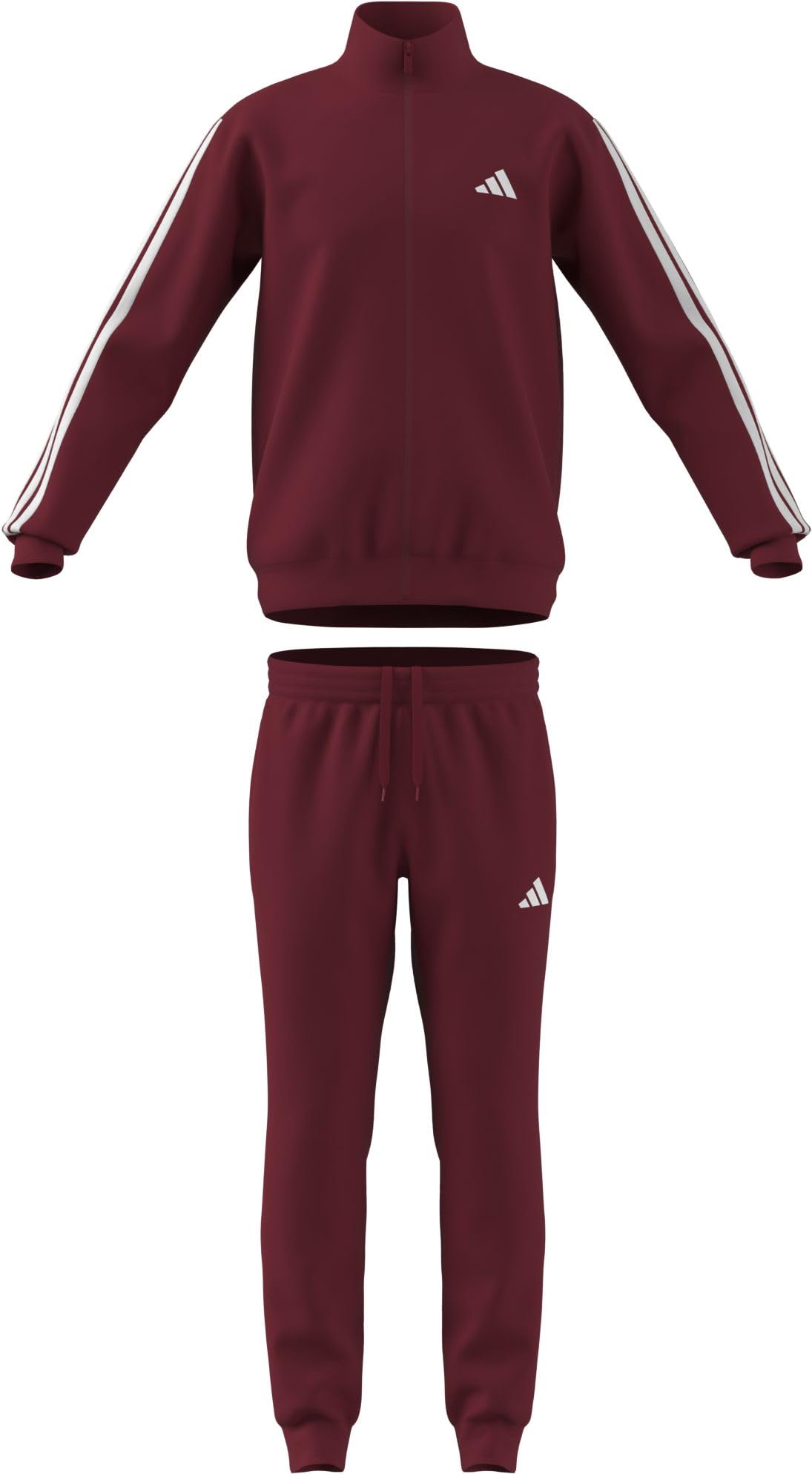 adidas Men's SPORTSWEAR BASIC 3 STRIPES FLEECE TRACKSUIT, active maroon/white, S