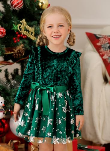 Girls Christmas Velvet Ruffle Long Sleeve Dress 6Months-6Years2