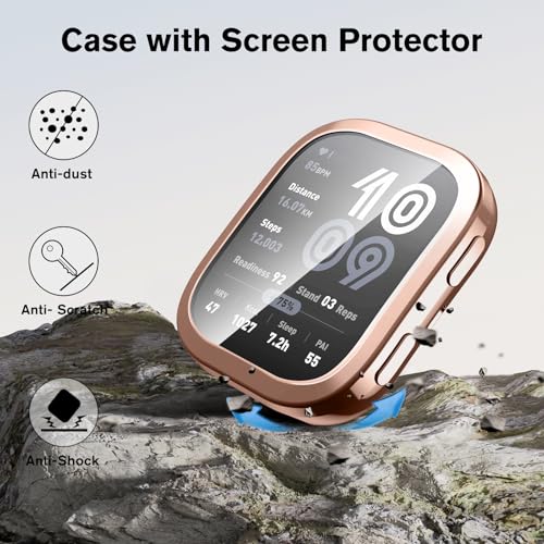 Image of Fintie 3 Packs Screen Protector Case Compatible with Amazfit Bip 6, Soft TPU Plated Bumper Full Protective Cover Cases Scratch-Proof, Black /Clear /Rose Gold