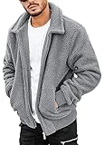 Karlywindow Mens Fuzzy Sherpa Jacket Fluffy Fleece Long Sleeve Full Zip Open Front Cardigan Fall Win