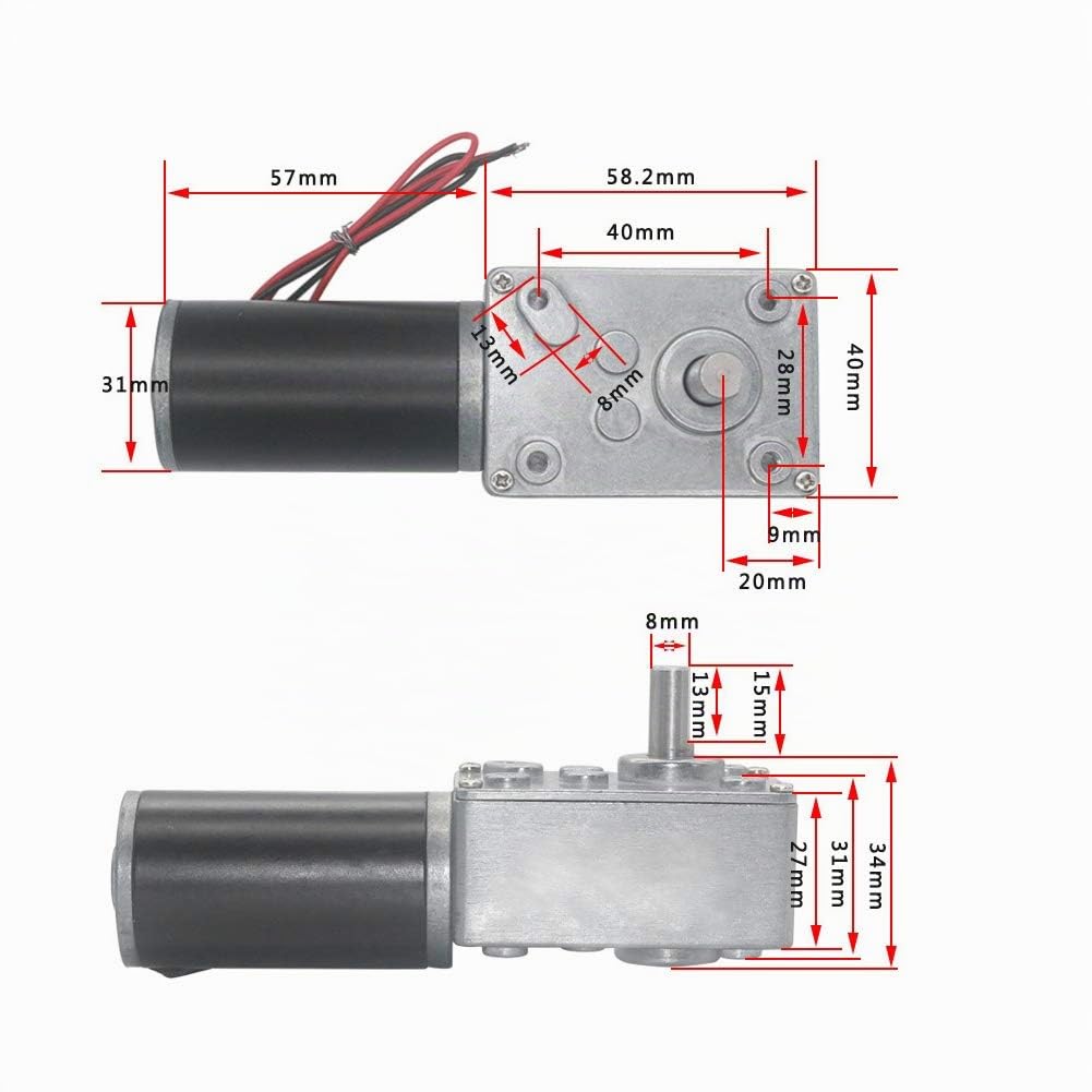 Moteur Réducteur 24V 5RPM à Engrenage Vis sans Fin Réversible Arbre 8mm pour Portail Automatique et Levage