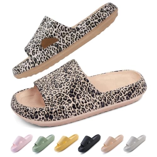 IDEINER Chanclas Mujer Nube Original Chancletas Hombre Goma Blandas Zapatillas Cómodo Eva Antideslizantes Baño Piscina Playa Ducha Casa Plataforma Pillow Slides Unisex Adultos Leopardo Talla 38/39
