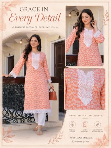 Image of Women's Pure Cotton Regular Fit Floral Printed A-Line Kurta