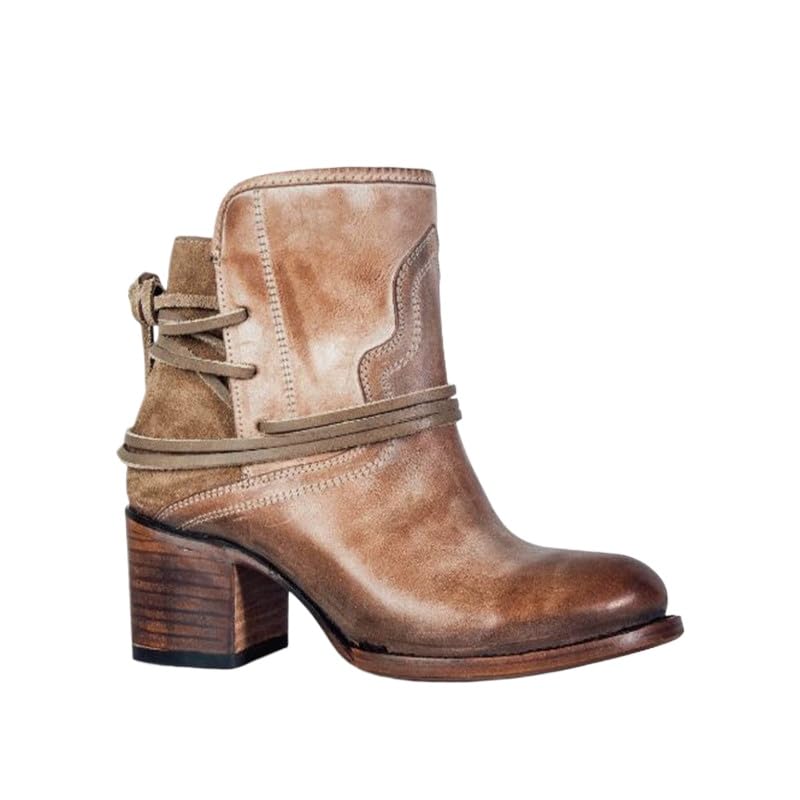 Womens Suede Ankle Boots Chunky Heel Ankle Booties Back Zipper Vintage Western Boots for Ladies - Bohemian Casual