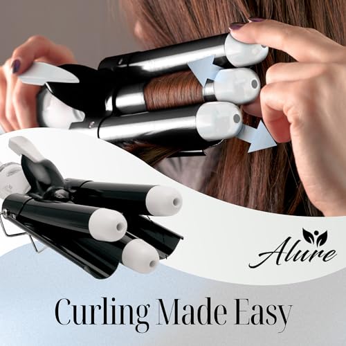 Image of Alure Three Barrel Hair Waver /Crimper with LCD Temperature Display - 1 Inch Ceramic Tourmaline Triple Barrels, Dual Voltage Crimp Iron