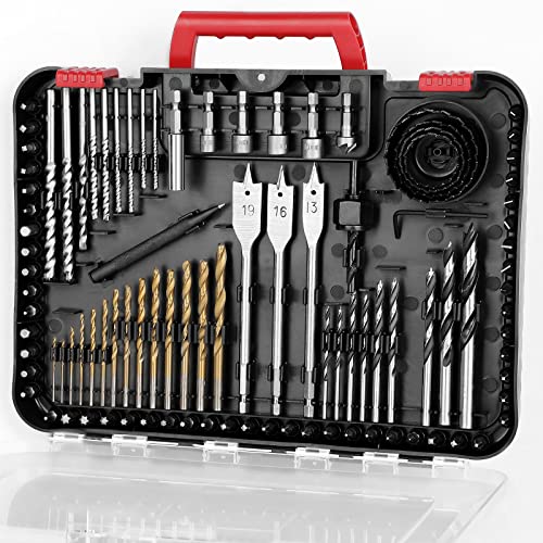 C P CHANTPOWER Drill Bit Sets 100 Pcs HSS Titanium Screwdriver Bits Set with Storage Case for Metal Wood Masonry Includes Countersink Drill Bit