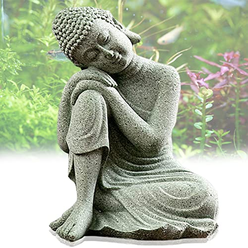 livelyfish Mini Buddha Statue Meditating Natural Sandstone Buda Sculptures Ornament for 10 Gallon...