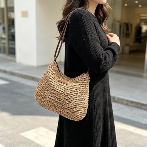 Bolso Tote tejido de paja para mujer miniatura 2