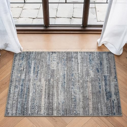 Bloom Rugs Washable Non-Slip 2' x 3' Rug - Gray/Blue/Blush Modern Abstract Area Rug for Living Room, Bedroom, Dining Room, and Kitchen - Exact Size: 2' x 3'
