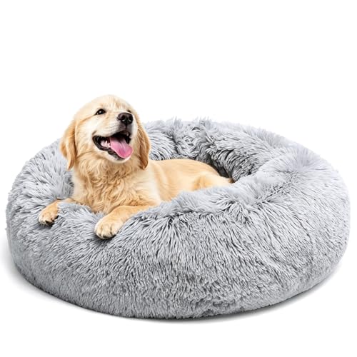 LUOJINYI - Cuccia morbida per cani di taglia grande, media e piccola, lavabile, con fondo antiscivolo, rotonda, 70 cm, colore: grigio chiaro