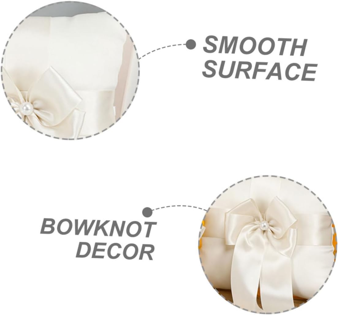 Amosfun Wedding Ring Pillow Bowknot Satin Ribbon White Ring Bearer Cushion for Wedding Ceremony Bridal Shower Proposal Event Decoration