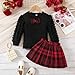 ZFZDRen 3-8Y Toddler Girl Skirt Set Kid 2Pcs Outfits Puff Long Sleeve Top Pleated Skirt with Bowknot Fall Winter Clothes (Black,4 Years)