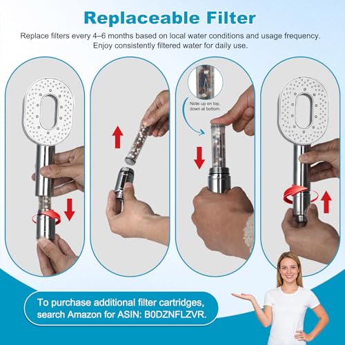 Hibbent Filtered Showerhead with handheld, High Pressure 5 Sprays Shower - image 8