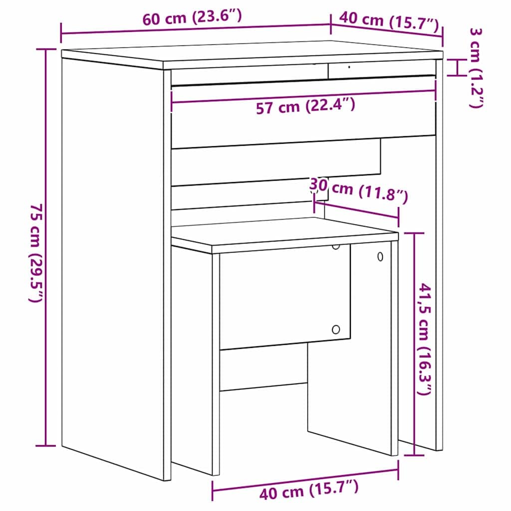 Schminktisch aus Altholz Holzwerkstoff 60 x 40 x 75 cm mit Schublade, Makeup Spiegel und Stauraum für Schlafzimmer, Jugendzimmer, Ankleidezimmer, Organizer und Pflege