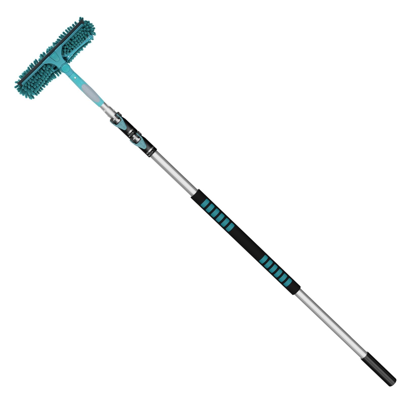 TelesPro 20 Feet High Reach Window Squeegee with 5-12Ft Extension Pole, Window Cleaner Tool with 3-Stage Telescoping Pole, Window Cleaning Kit with Rotatable Head (2 Squeegee & 2 Microfibre Cloths)