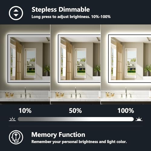 Image of 60x40 Inch LED Bathroom Mirror with Lights (Front Lit and Backlit) Black Framed Lighted Vanity Mirror for Bathroom Wall Dimmable Anti-Fog Memory Tempered Glass Horizontal /Vertical