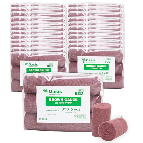 Brown Gauze Rolls Case of 288, 12 Rolls Per Pack, Bandage Roll, 100% Cotton, 3” x 5 Yards, Cling Gauze Wrap for Effective Wound Care & Comfort