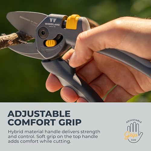 Image of Woodland Tools Co. Heavy Duty Anvil Pruning Shears - 5 /8 inch Cut Capacity, High Carbon Steel Blade, Internal Spring, Adjustable Grip Slider, Garden Pruner for Dry Branches, Stems, and Dead Growth