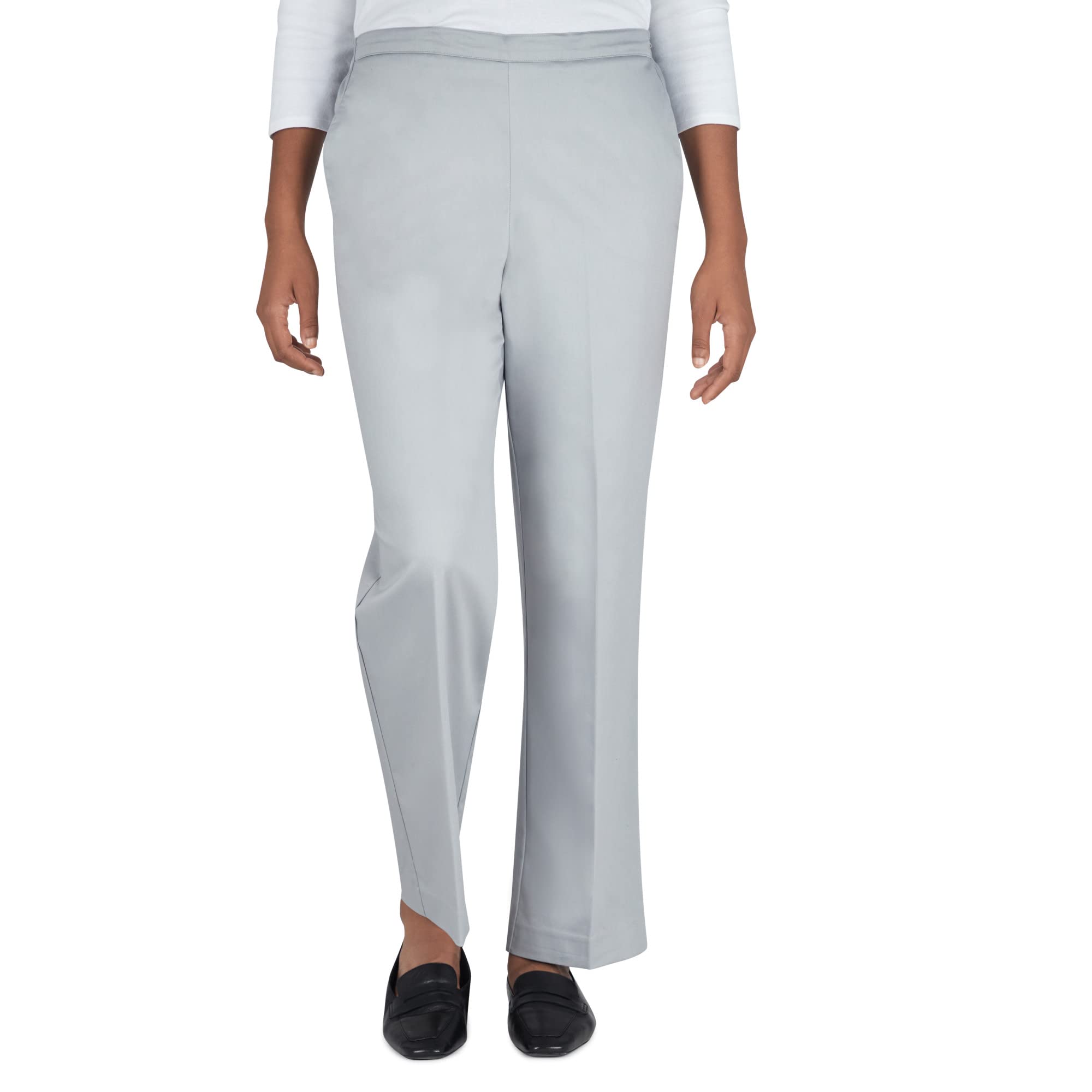 Alfred Dunner Womens Petite Sateen Mid-Rise Straight Leg Short Length Pant Size 16P Grey