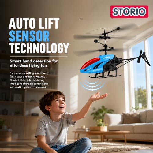 Image of Storio Remote Control Helicopter for Kids | RC Helicopter Toy, Hand Sensor Auto Lift, Easy Up & Down Control, USB Rechargeable, LED Lights