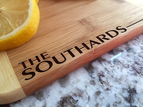 Qualtry - Personalized Mini Wood Cutting Boards - Perfect Gifts For Weddings, Bridal Showers, and Housewarmings - (6 x 8 Two Tone Bamboo with Curved Edges, Southard Design)