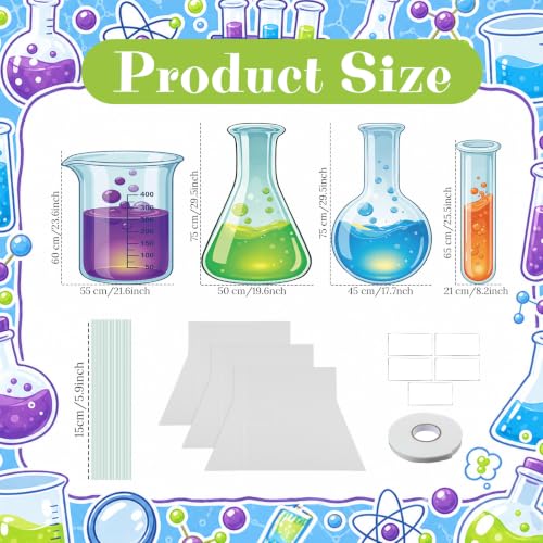 Image of 4 Pcs Science Party Decorations Lab Theme Party Supplies Chemistry Laboratory Standees Scientist Birthday Decor Erlenmeyer Flask Prop Sign for Lab Week Stem Scientist Theme Birthday