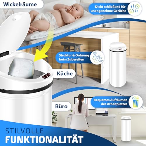 KESSER® Sensor Mülleimer ✓ Automatik ✓ Abfalleimer ✓ Abfall | EDELSTAHL | 40 Liter Weiß – Bild 5