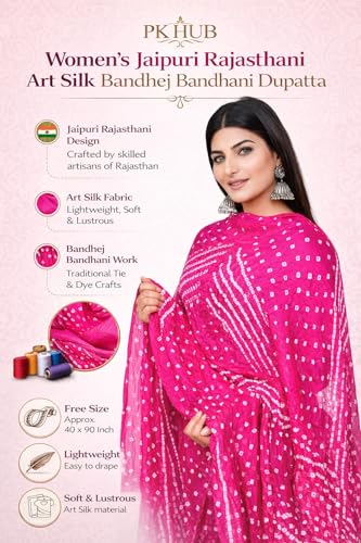 Image of PK HUB Women's Jaipuri Rajasthani Art Silk Bandhej Bandhani Dupatta