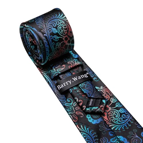 Image of Barry.Wang Paisley Tie Fashion Set Hanky Cufflinks Neckties for Men Woven Silk