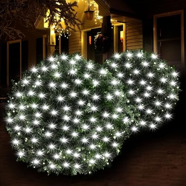 White Christmas Net Lights for Bushes Outdoor, 120LED 5FT x 6FT Connectable UL Certified Net Lights for Bushes Tree Shrubs Xmas Trunk Green Wire Christmas Decorations(Cool White)