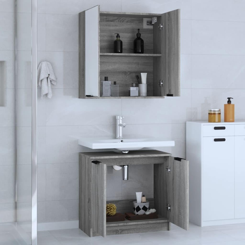 SKM Set de Muebles de baño 2 pzas Madera de ingeniería Gris Sonoma,Mobiliario,Conjuntos de Muebles,Muebles de baño,Gris,29.66 kg,3115866