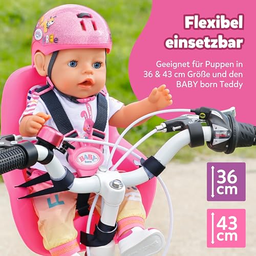 BABY Born Fahrradsitz - Puppenfahrradsitz für 36cm & 43cm große Puppen - Mit Klettsystem & 3-Punkt-Gurt - Hochwertiges Puppenzubehör - Geeignet für Kinder ab 3 Jahren
