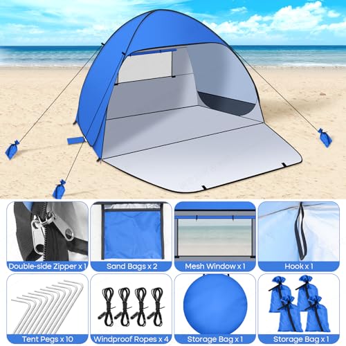 Jsdoin Strandmuschel Pop Up mit UV SchutzPop UpZelt Strandzelt,Koffertauglich Zelt für L (2-3) Personen/XL (3-4) Personen inkd. Wurfzelt Beach Tent für Camping Garten Familien mit Tragetasche – Bild 6