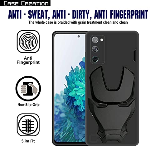 Image of COVERLY Official 3D Touch Feel Trending Real Hero Avengers Logo Mask Soft Rugged Grip TPU Silicone Iron Man Super Power Cartoon Movie Silicone Matte Strong Back Cover for Samsung Galaxy S20 FE -Black