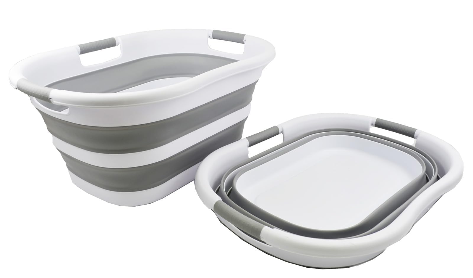 SAMMART 40L zusammenklappbarer Wäschekorb aus Kunststoff – platzsparender Aufbewahrungsbehälter/Organizer – tragbare Waschwanne – faltbarer Pop-Up-Wäschekorb/Korb (2, Weiß/Grau)