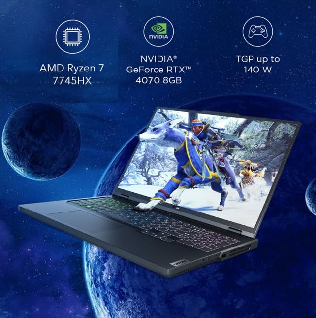 Image of Lenovo Legion Pro 5 AMD Ryzen 7 7745HX 16 inch (40.64cm) WQXGA-IPS 240Hz 500Nits Gaming Laptop (16GB /1TB SSD /Win 11 /Office 2021 /NVIDIA RTX 4070 8GB /Alexa /3 Month Game Pass /Onyx Grey /2.5Kg), 82WM00B7IN