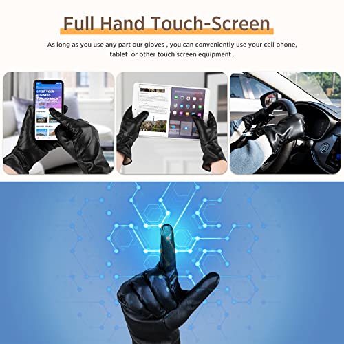 Alepo Winter PU Leather Gloves For Women, Warm Thermal Touchscreen Texting Typing Dress Driving Motorcycle Gloves With Wool Lining (Black-L)