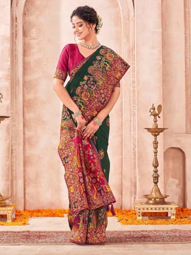 Image of SIRIL Women's Silk Weaving Patola Saree with Unstitched Blouse Piece
